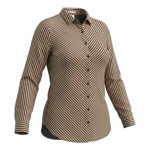 Chico’s No Iron Stretch Button Front Shirt Womens Size 0 Tan Black Striped
